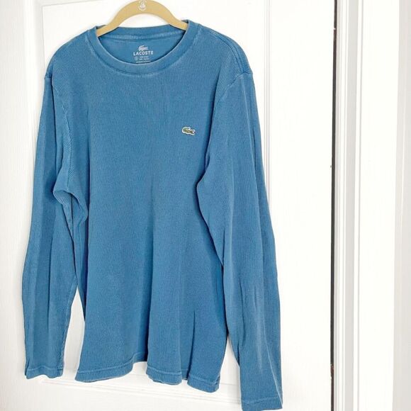 Lacoste Devanlay Waffle Knit Cotton Crew Neck Long Sleeve Pullover Shirt - Picture 1 of 10